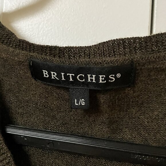 Britches Sweater Vest Mens L Brown Merino Wool Knit V-neck Grandpa Academia - Picture 2 of 7